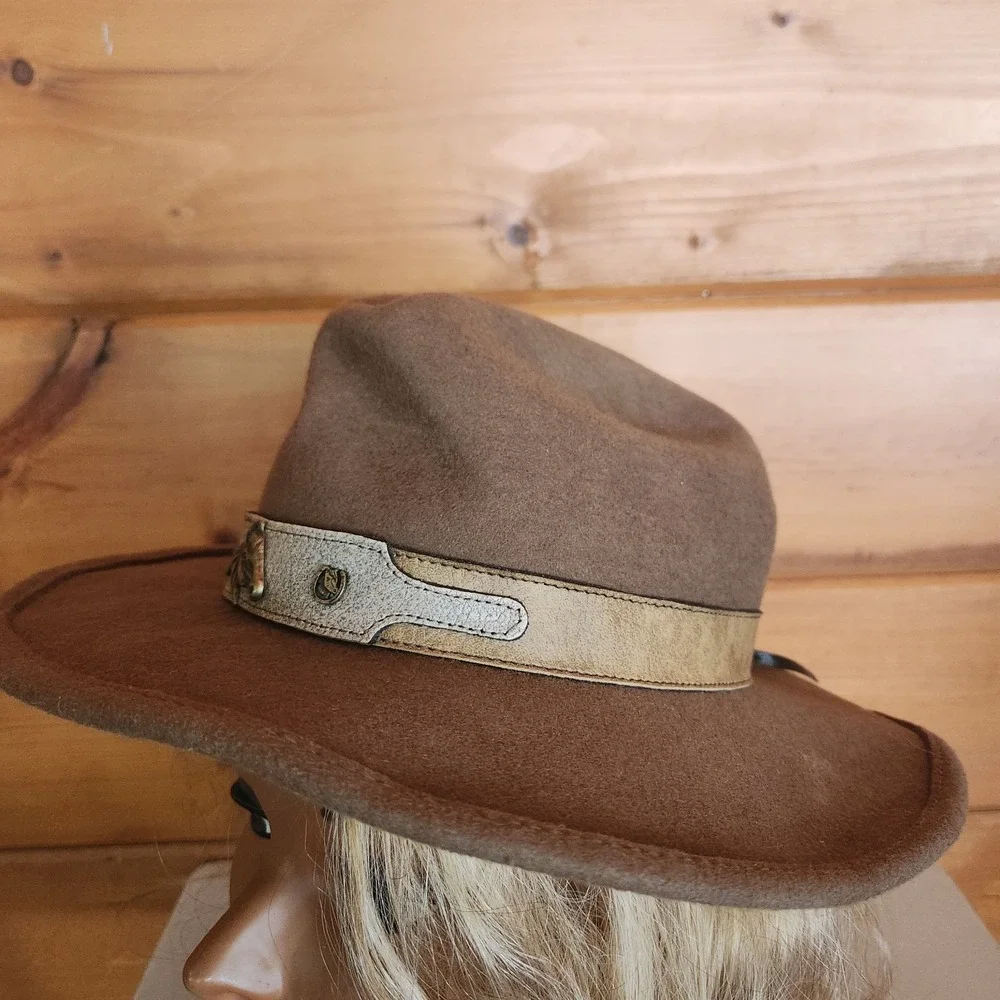 BULLHIDE Cowboy Western Hat Brown Horsing Around Concho Leather Wool Brim Size L